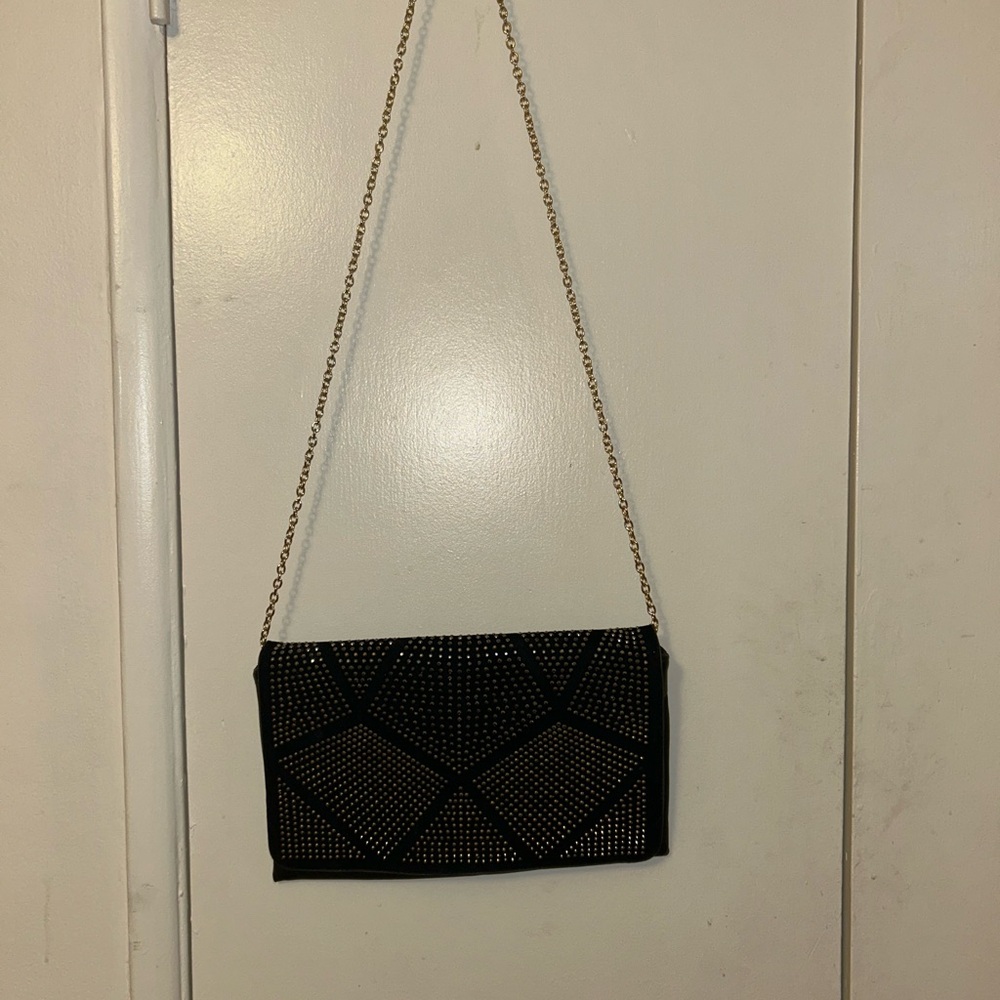 Studded Black Purse With Gold Chain - Picture 4 of 6
